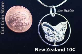 New Zealand Cut Coin Necklace Charm Pendant 10 cent Shilling Maori 