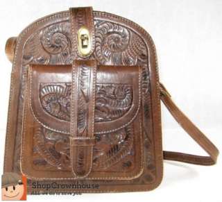 Vintage Gaitan Tooled Leather Brown Western Purse Satchel BOHO Made in 