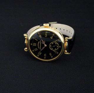   Excellent German Watch GLASHUTTE SYSTEM Black Dial Gold Plated Case