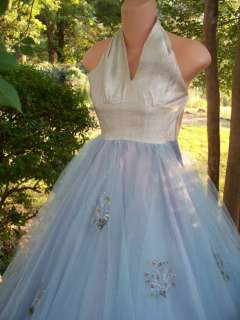   BLUE Tulle Wedding Bridal PROM Party Dress GOWN Pageant W/SHAWL XS/2 3