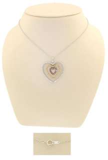 18K Tri Color Gold Diamond Heart Pendant Necklace  