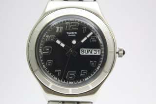 New Swatch Irony Men His Tender Black Steel Date Dress Watch YGS740G 