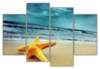 STORMY STARFISH BEACH CANVAS ART 4 PANEL MULTI SEA 1m+  