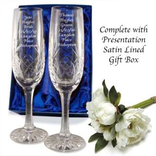 Pair of Personalised Engraved Crystal Champagne Glasses  