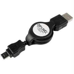  Cables Unlimited Ziplinq Retractable USB 2.0 Mini5 Pin Cable 