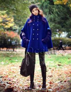 Fashion Womens Double Bre​asted Batwing Cape Wool Poncho Coat Jacket 