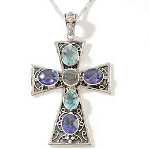 Butler 9.8ct Multigemstone Sterling Silver Cross Pendant with 18 Box 