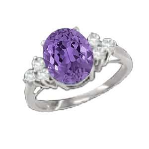    1.38 Ct 8X6 Oval Amethyst Diamond White Gold Ring New Jewelry