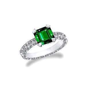  1 Carat Emerald in Three Sides Diamond Pave Set Engagement Ring 