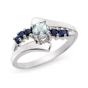  5/8 Carat Aquamarine and Sapphire 14K White Gold Ring 