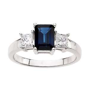   Gold Emerald Cut Blue Sapphire & Diamond Ring GEMaffair Jewelry