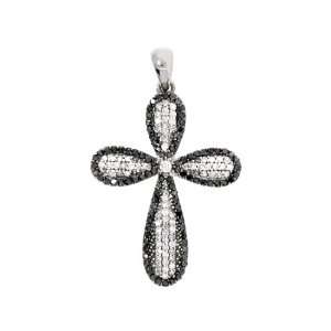 Mothers Day Gift 0.64 CT Diamond Black White Cross Pendant 14 KT White 
