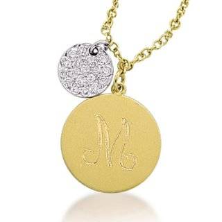   14K Yellow Gold Monogram Disc & Pave Diamond Disc Charm Necklace