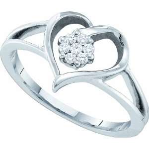   Gold .10CT Brilliant Cut Diamond Flower and Heart Ring Cluster Center