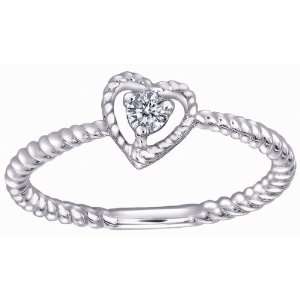  18K White Gold Diamond Heart Shaped Stackable Ring (0.07 