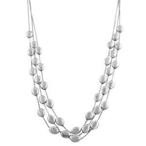 14 Karat White Gold Triple Row Satin and Polished Bead Necklace (17 