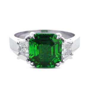    2.50 Ct Platinum Emerald Cut Emerald and Diamond Ring Jewelry