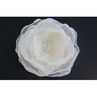 NEW Bridal Ivory Satin Flower Hair Clip/brooch Backing with Gold/pearl 