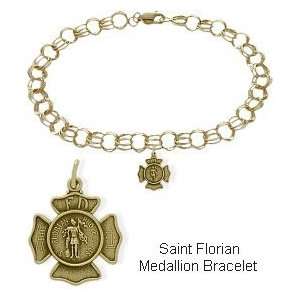    10 Karat Yellow Gold St. Florian Charm Religious Bracelet Jewelry