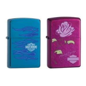 Zippo Lighter Set   Harley Davidson Sapphire Ghost and Candy Raspberry 