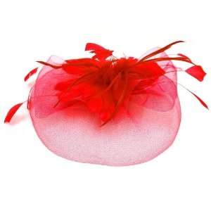   Big Flower Feather Bow Veil Fascinator Hair Clip/ Cocktail Hat   RED