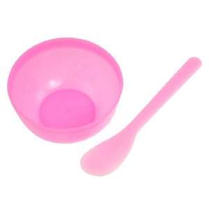   Pink Plastic Make Up Tool Flower Printed Bowl Smooth Stick Set Beauty
