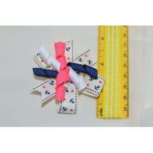   Anchor Print Grosgrain Ribbon Pinwheel Korker Hair Bow for Baby or