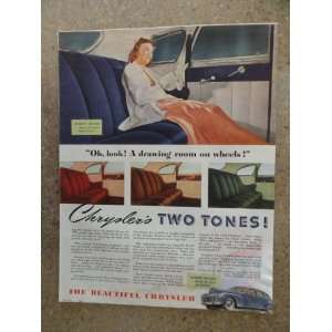 1940 Chrysler, Vintage 40s full page print ad. (beauty inside/beauty 