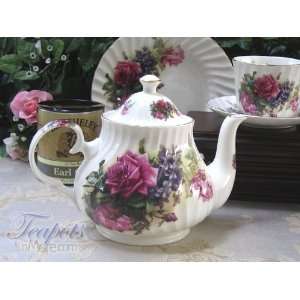   Heirloom Rose Pink Bouquet Bone China Teapot, 6 cup