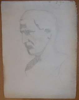 ACADEMIC DRAWING SKETCH c1890 2 SIDES MALE STATUE BUST  