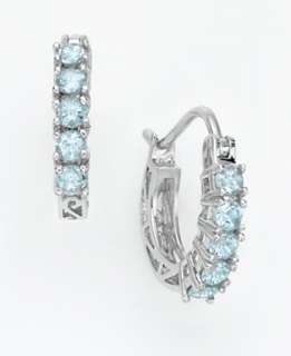 14k White Gold Aquamarine Hoop Earrings   Semi Precious Gemstones 