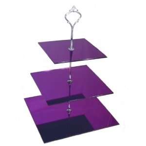  Large 3 Tier Purple Mirror Acrylic Square Cake Stand 20cm 