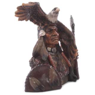 Native American Indian Bust with Eagle Headdress & Spear  