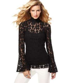 INC International Concepts Top, Bell Sleeve Lace Turtleneck Blouse