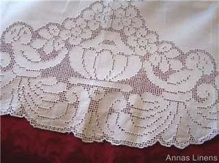 Vintage Italian Linen Tablecloth Mosaic Lace Embroidery  
