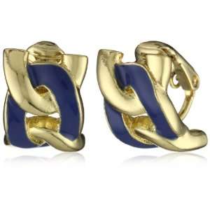 Anne Klein Gold Tone Chain Clip Button Earrings