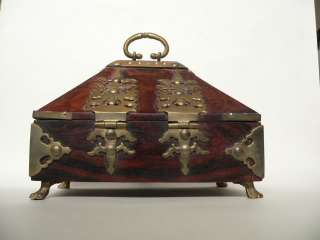 VINTAGE WOODEN BRASS JEWELRY CASKET  