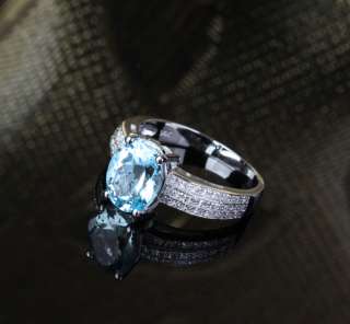  Aquamarine .37ct Diamond 14K White Gold Engagement Wedding Band Ring 