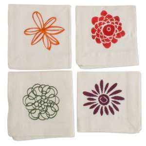  Fall Flora Embroidered Cocktail Napkins, Set of 4 Kitchen 