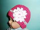 Newborn Baby Hat Pink White Flower Handmade Crocheted
