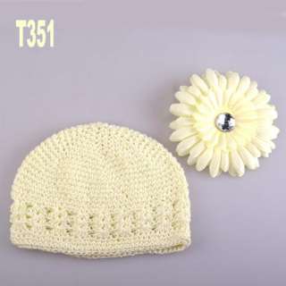   14 Color★ Baby boy girl crochet beanie hat caps + hair flower Clip