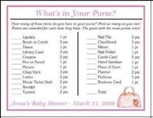 WHATS IN YOUR PURSE BABY BRIDAL SHOWER ICE BREAKER GAME  