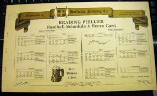   HORLACHER BEER READING PHILLIES BASEBALL SCHEDULE & SCORE CARD 1970S