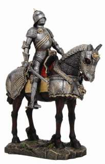 Large Medieval Guard Knight Suit of Armor On Heavy Cavalry Statue 