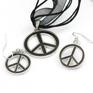H9872 Wedding Black Peace Sign Jewelry Necklace Earring  