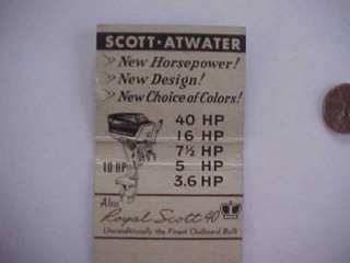   ,Indiana Scott Atwater outboard boat motors matchcover Royal Scott