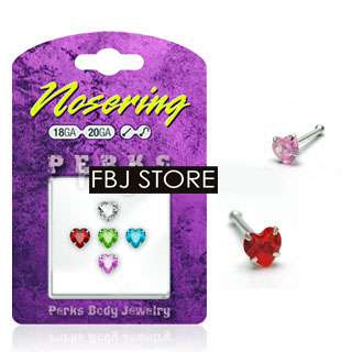 Pc .925 Silver Heart C.Z. Nose Stud Pack Body Jewelry  