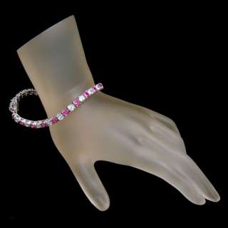 925 Sterling Silver Tennis Bracelet Pink Clear Sparkling CZ Stones 