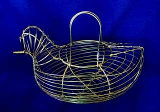 Collectible Vintage Brass Metal Wire Chicken/Hen Basket  