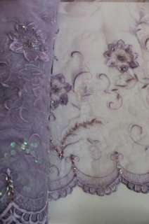 Lavender Embroidered Pageant Bridal ORGANZA Fabric Double Border FREE 